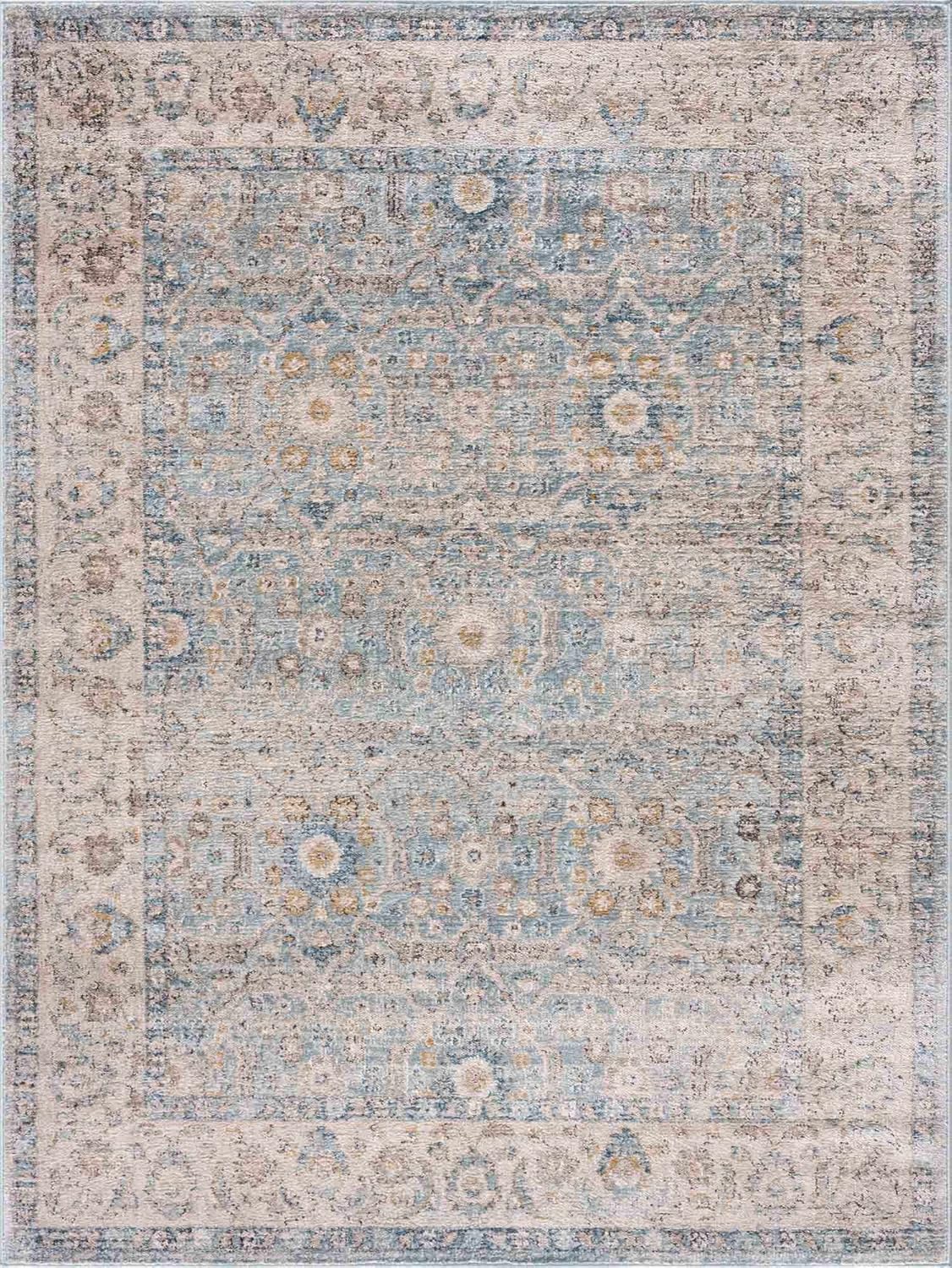 Hauteloom Anana Oriental Persian Living Room, Bedroom Area Rug - Traditional Bordered Bohemian Boho Carpet - Blue, Beige, Gray, Cream - 5'3