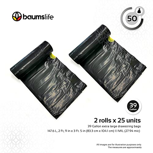 Tall, large and strong 39 gallons garbage bags. Drawstring Closure bag. Kitchen, yard, lawn & leaf, house and garage garbage. 50 Count. Bolsas de basura