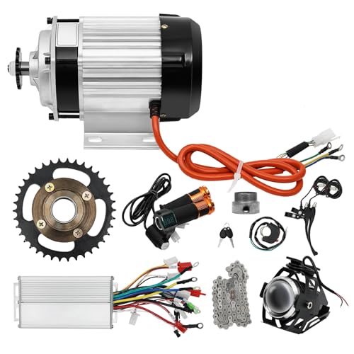 Electric Brushless Geared Motor Kit DIY E-Bike Motor Kit with Motor Controller Headlight Chain No Teeth Freewheel for E-Tricycle Electric Bicycle(No Battery)
