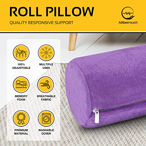 AllSett Health Cervical Neck Roll Memory Foam Pillow, Bolster Pillow, Round Neck Pillows Support for Sleeping | Bolster Pillow for Bed, Legs, Back and Yoga