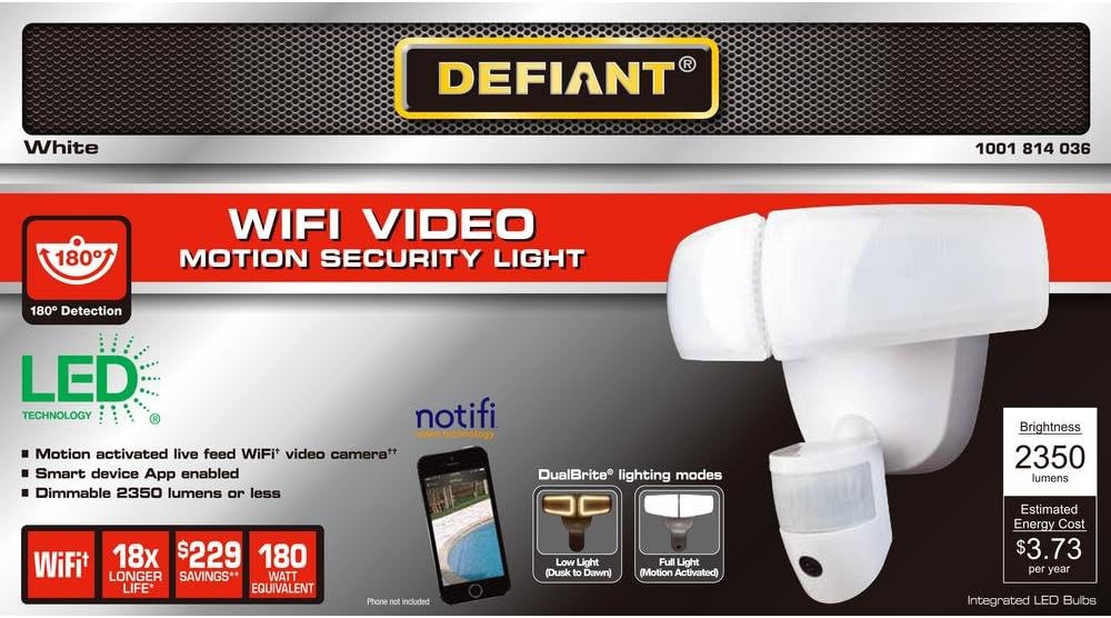 Defiant 180° White LED Wi-Fi Video Motion Security Light