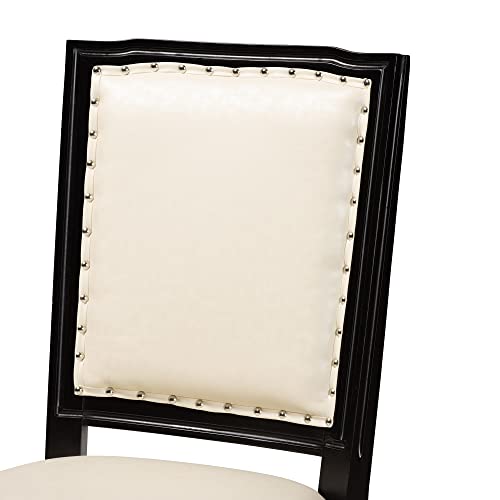 Baxton Studio Louane Traditional French Inspired Beige Fabric Upholstered and Antique Brown Finished Wood 2-Piece Dining Chair Set with Rattan