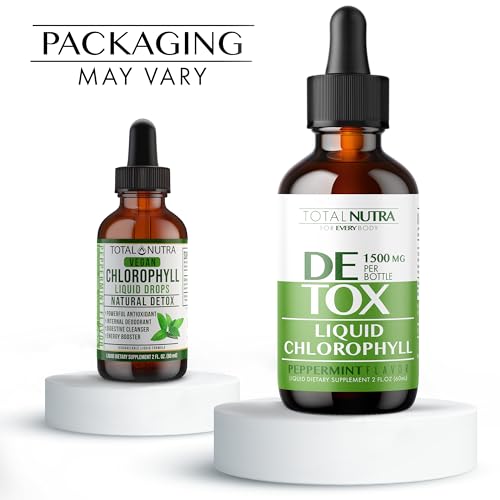 Liquid Chlorophyll Drops 50mg: Vegan Chlorophyll Liquid Drops for Natural Energy Boost, Immune Support, Body Detox for Skin Care, Internal Deodorant | Mint Flavor, Non-GMO, Gluten Free Total Nutra 2oz