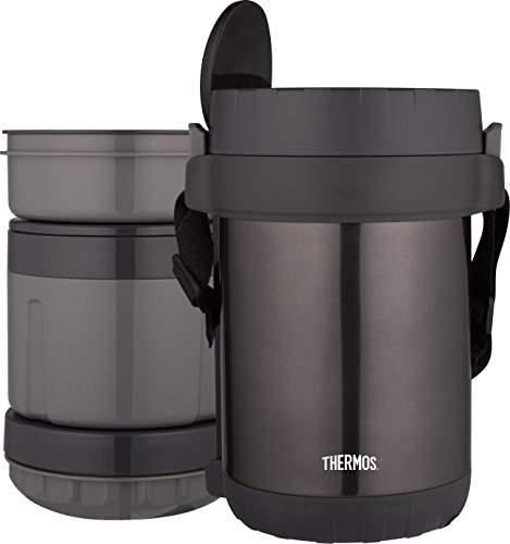 THERMOS All-In-One Vacuum Insulated Stainless Steel Meal Carrier with Spoon (Smoke) FUNTAINER 10 Ounce Stainless Steel Vacuum Insulated Kids Food Jar with Folding Spoon (Teal)