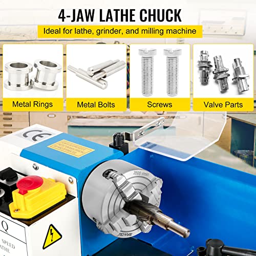 VEVOR Mini Metal Lathe Machine, 7'' x 16'', 800W Precision Benchtop Power Metal Lathe, 150-2500 RPM Continuously Variable Speed, with 3.9'' 3-jaw Metal Chuck Tool Box for Processing Precision Parts
