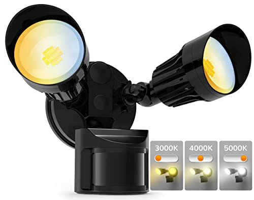 JJC LED Security Lights Motion Sensor Flood Light Outdoor Fixture,2000LM 27.5W(120W Equiv.) IP65 Waterproof,3000K Warm White DLC & ETL Listed Outdoor Lighting Black (Not Solar Powered)