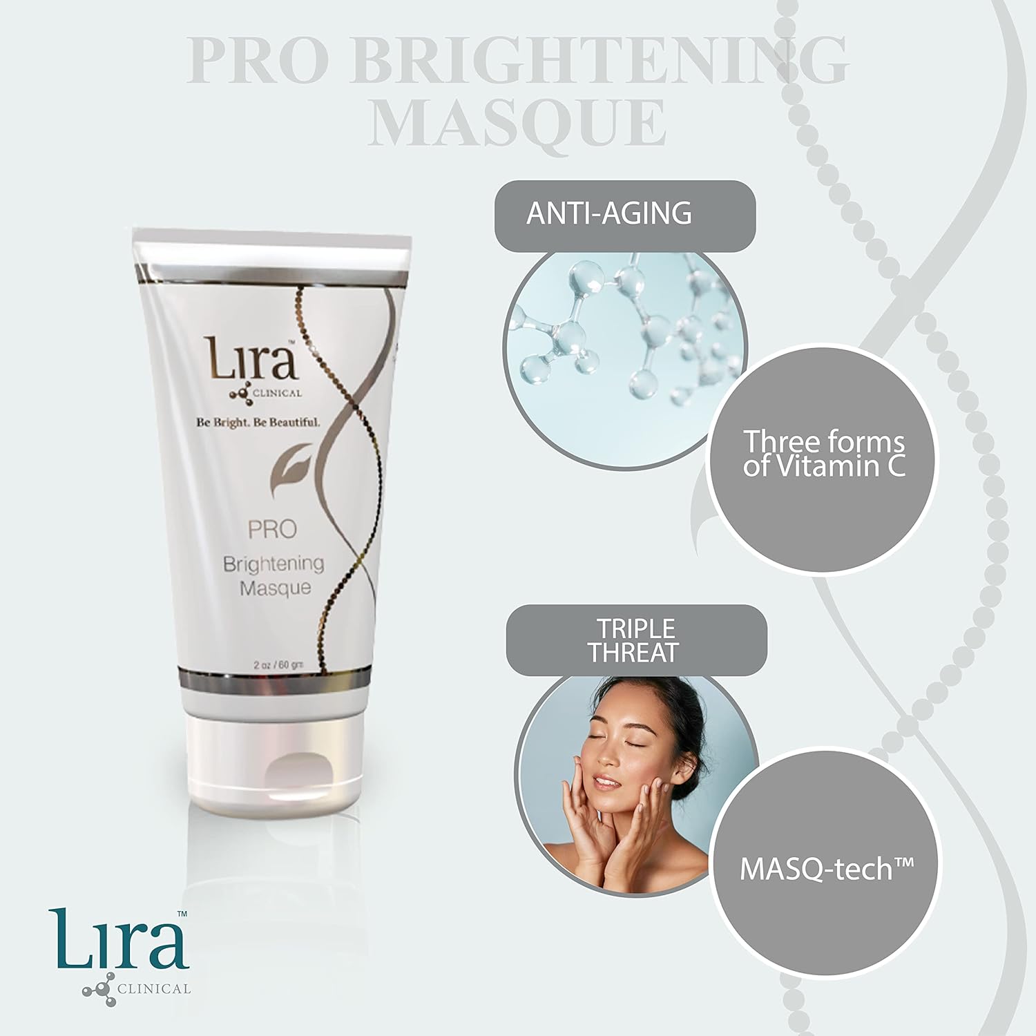Lira Clinical PRO Brightening Masque - Hydrating Face Mask with Vitamin C, Peptides & Hyaluronic Acid to Support Even Skin Tone, Reduced Wrinkles, & Deep Moisturization - 2 fl oz