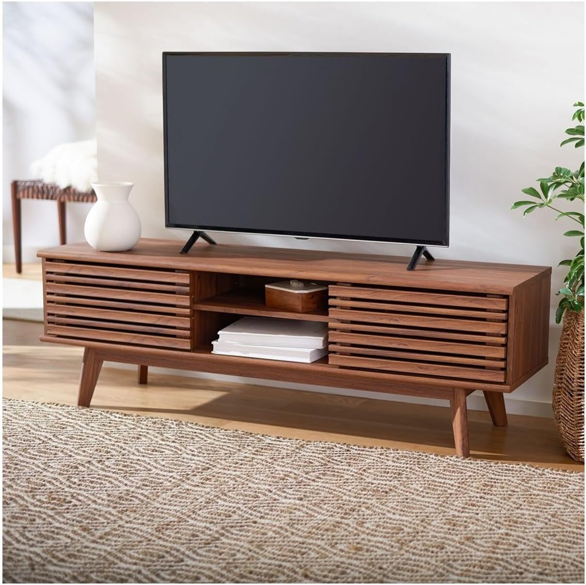 Safavieh Home Collection ESMA Walnut 2-Shelf 2-Door Media (65-inch Flat Screen) TV Stand