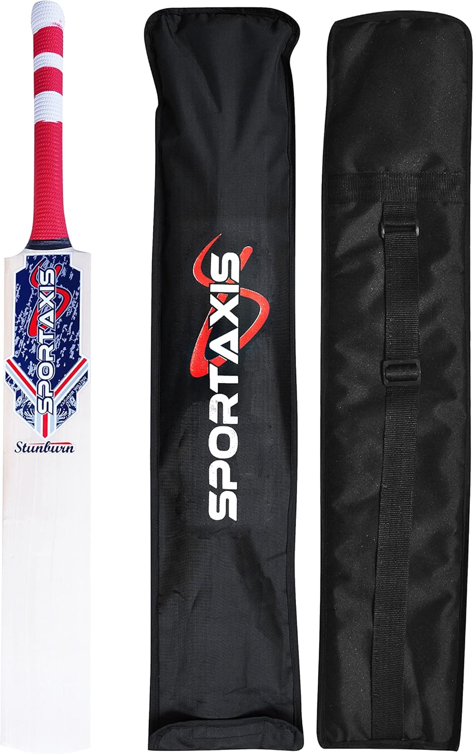 SPORTSAXIS Stunburn Grade 1 Kashmir Willow Cricket Bat - Rubber Grip, Semi Round Bottom - Full Size for Powerful Strikes - Ideal Training - Practice for Home/Club Play/Beach/Backyard Cricket