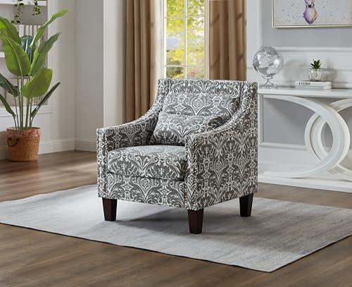 Home Accent Chair, Mid-Century Printing Chair, Polyester Fabric Upholstery Club Chair with Nails, Wood Frame Comfy Barrel Chair for Living Room, Bedroom (Beige)