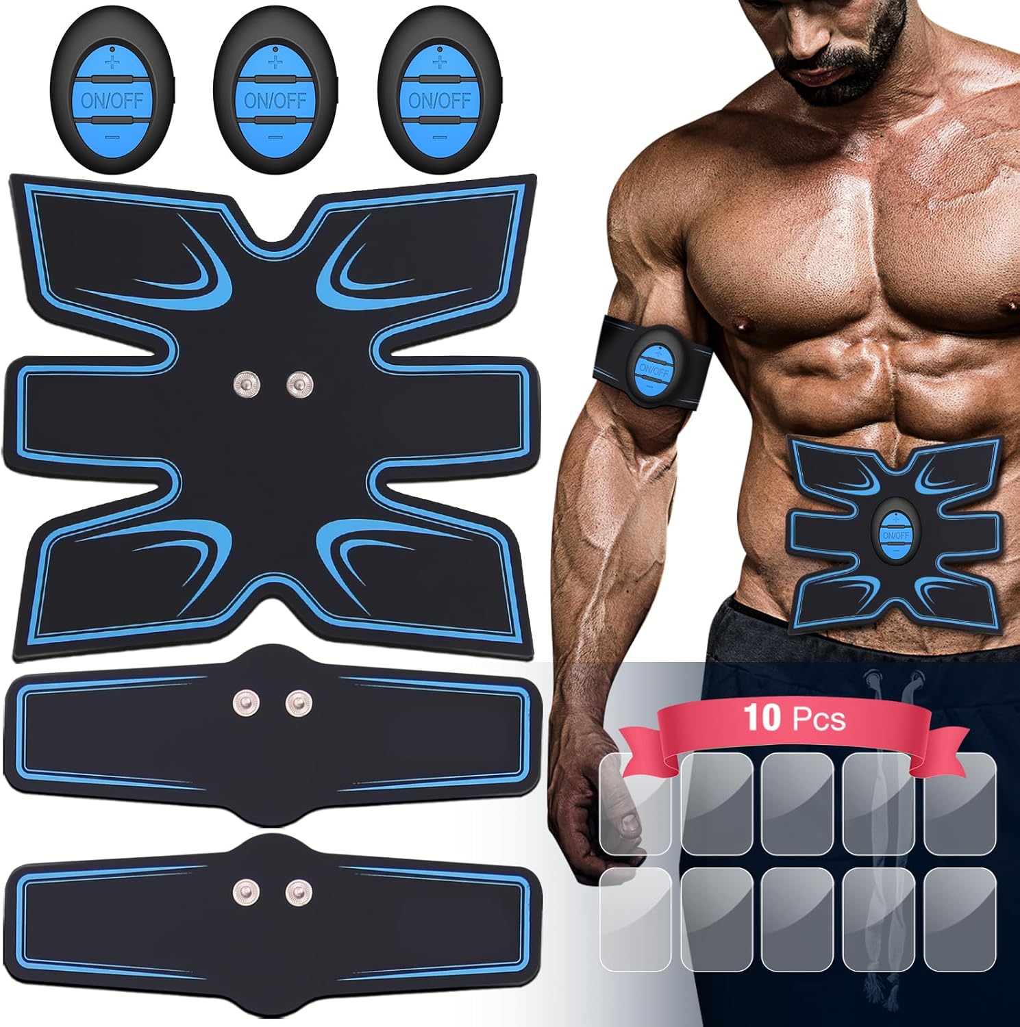OSITO Muscle Trainer Intelligent Abs Stimulator Abdominal with 10 Extra Gel Pads, Abs Muscle Training Gear Muscle Toner for Men Women Portable Fitness Workout Home Equipment