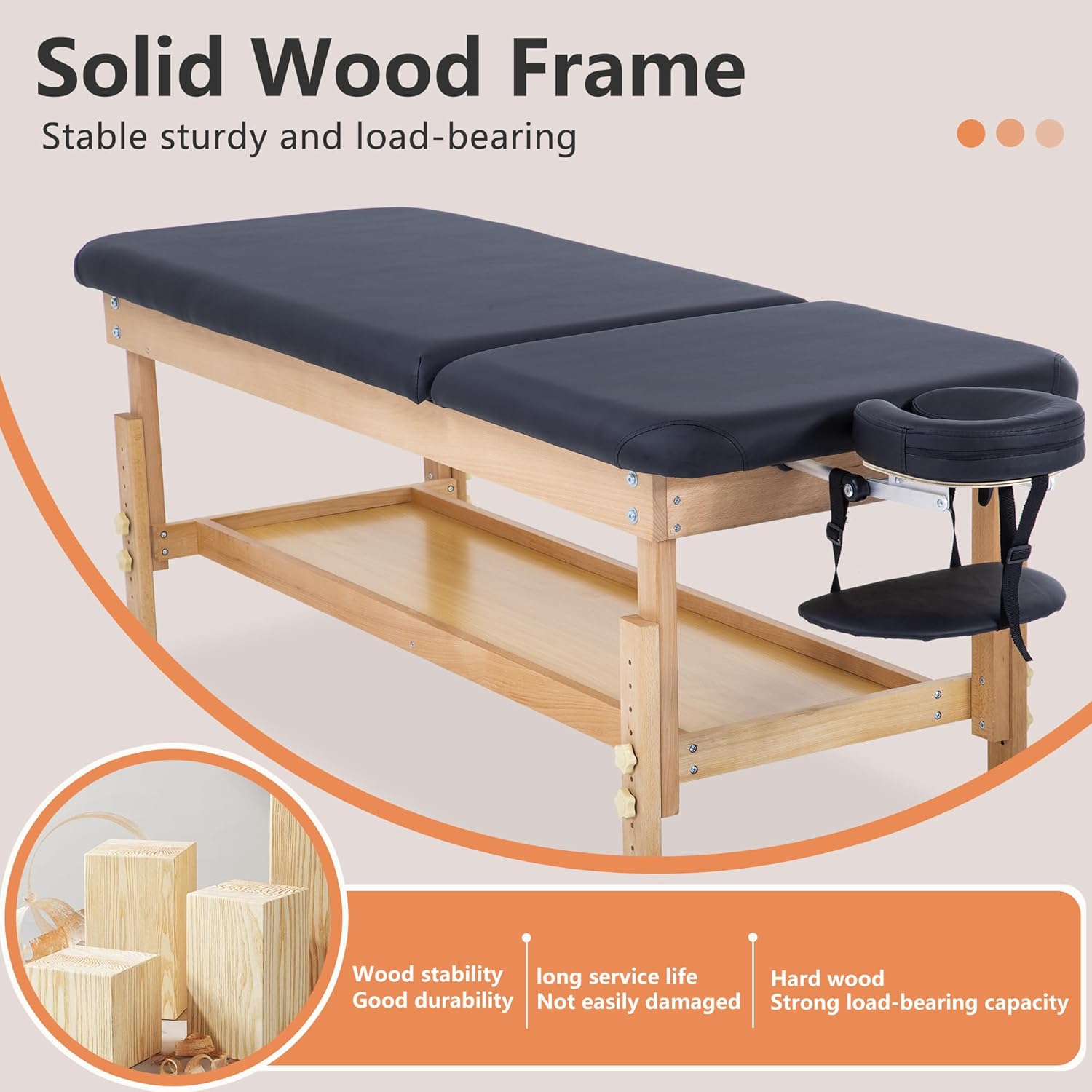 PayLessHere Massage Table Lash Bed 2 Fold Spa Bed 74”Lx28“W PU Leather Massage Bed Height Adjustable Massage Bed Heavy Duty Stationary Spa Table Salon Facial Cradle Bed, Black