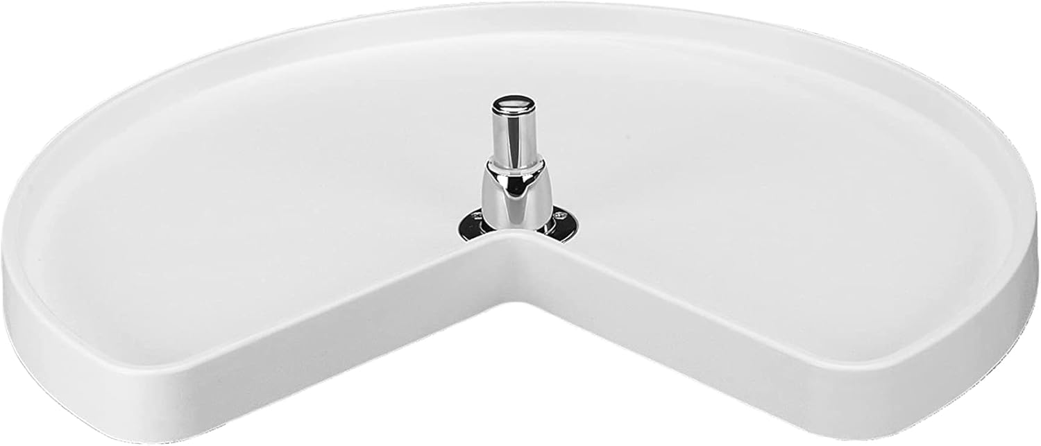 Rev-A-Shelf 6421-24-11-52 24-Inch Polymer Bottom Mount Kidney Shape 1-Shelf Lazy Susan Turntable Storage Organizer for Corner Kitchen Cabinets, White