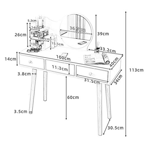 Vanity Table Set with LED Light HD Mirror and 3 Large Drawers Mini Makeup Dressing Table for Apartment Bedroom Dressing Desk Furniture Blue 80CM