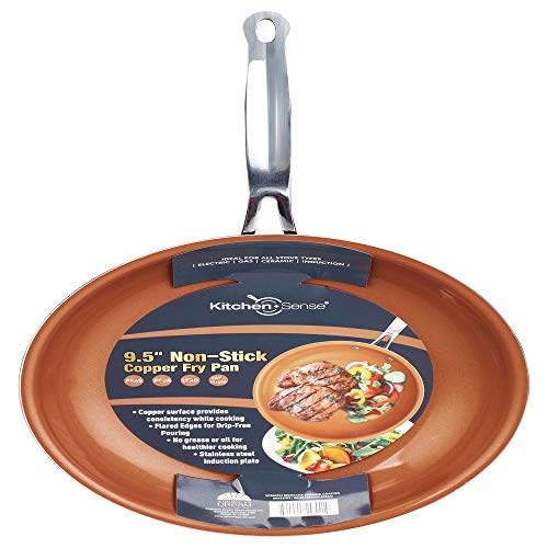 Kitchen Sense 9.5” Square Copper Non-Stick Frying Pan Heavy Duty Saute Pan Scratch Resistant Omelette Pan with Wide Edge with Wide Edge