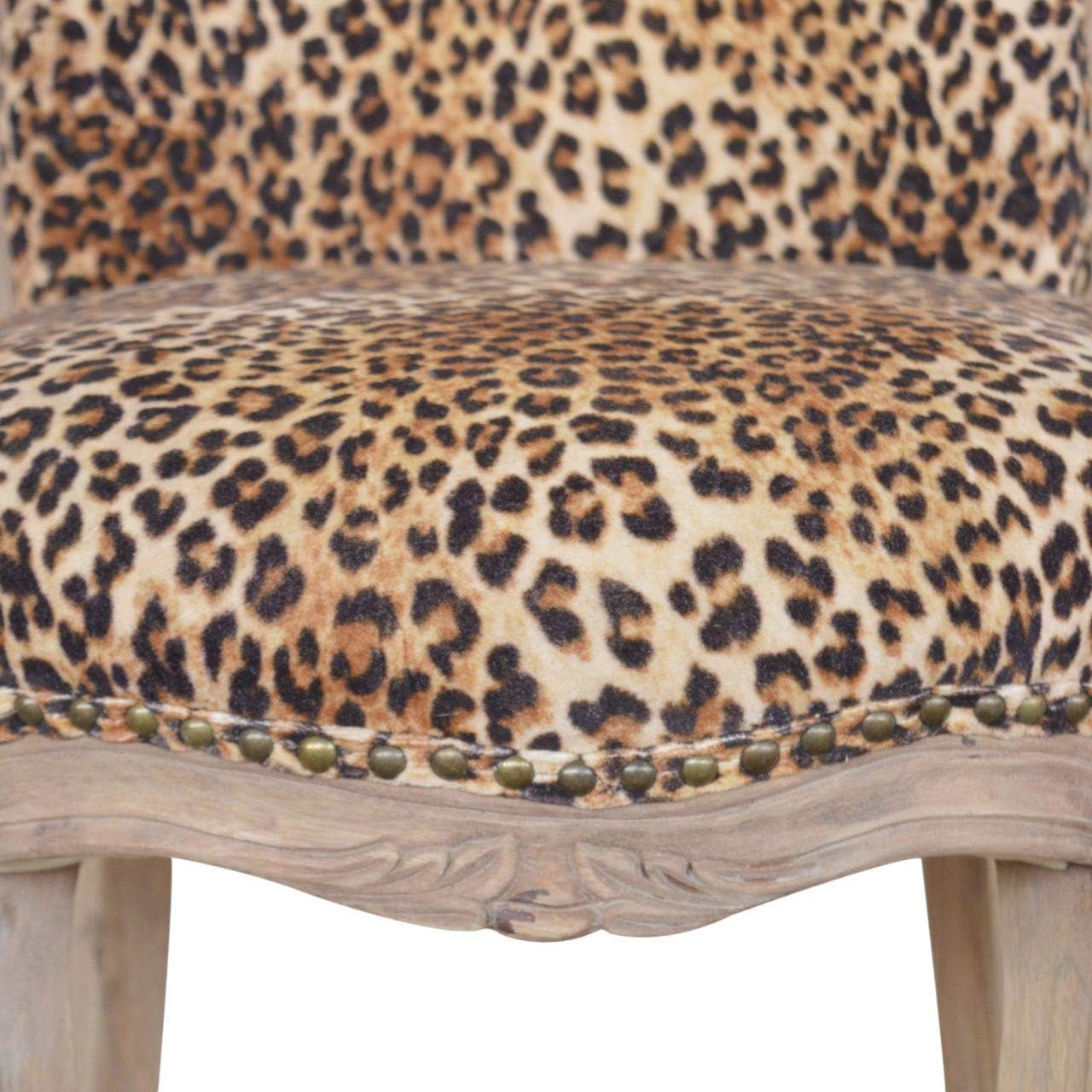 Artisan Furniture Studded Cabriole Legs Chair, One Size, Sunbleach, Leopard Print Fabric