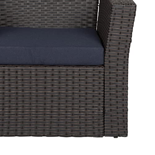 WO Home Furniture Patio Conversation Set of 4 PCS Black Rattan Wicker Sofa, Chairs & Table w/Pillow Cushions (Beige)