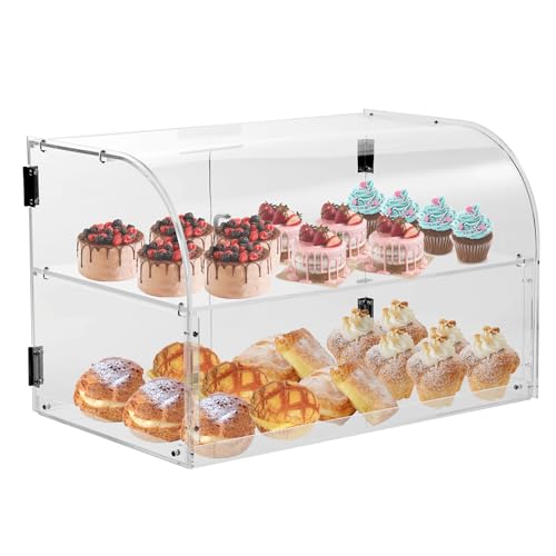 VEVOR Pastry Display Case, 3-Tier Commercial Countertop Bakery Display Case, Acrylic Display Box with Rear Door Access & Removable Shelves, Keep Fresh for Donut Bagels Cake Cookie, 20.7