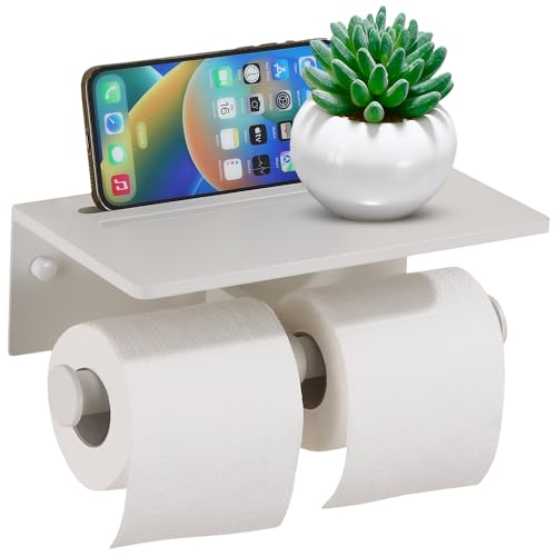 Smarthome Toilet Paper Holder with Shelf, Aluminum Tissue Roll Mobile Phone Storage Shelf for Modern Bathroom, 3M Self Adhesive No Drilling or Wall-Mounted Screws, Brushed Nickel