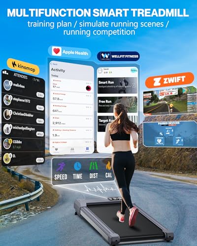 6% Incline Walking Pad Treadmill 300+ lb Capacity, Under The Desk Treadmills for Home,[Voice Controlled] Small Treadmill Work with ZWIFT KINOMAP Apple Health, Portable Treadmill for Office, Apartment