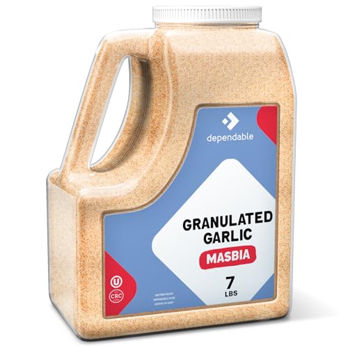 Dependable Food Garlic Powder -7 LB.- Restuarant Bulk Size Jar, Kosher, Versatile, Dehydrated, Non-GMO Seasoning for Vegetables, Meat Rubs & More - Allergen-Free, 100% Natural Granulated Garlic