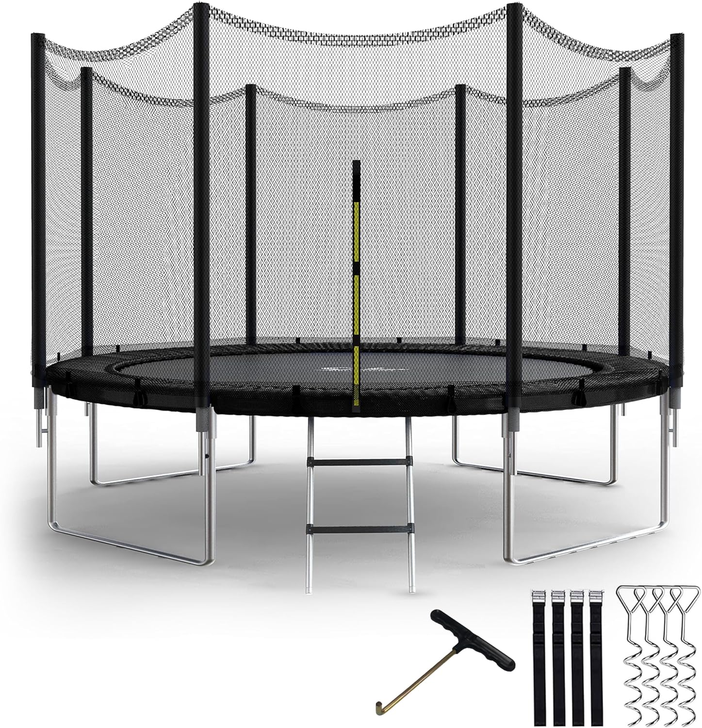 Simple Deluxe Trampoline for Kids with Safety Enclosure Net Wind Stakes 12FT Simple Deluxe 400LBS Weight Capacity Outdoor Backyards Trampolines with Non-Slip Ladder for Children Adults Family, Black