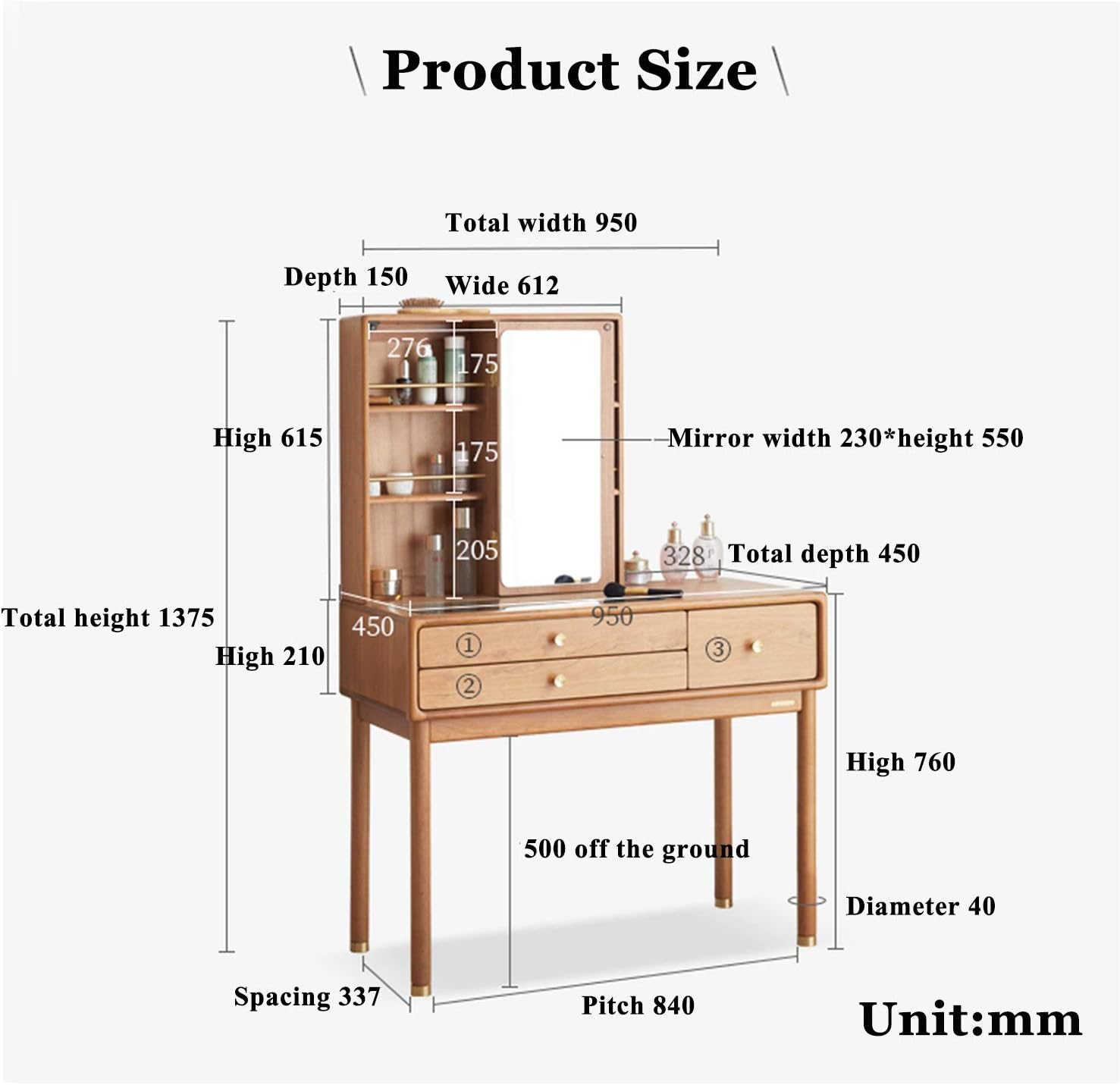 Vanity Table Set Dressing Table,Wood Dressing Table with Chair and Mirror, Bedroom Furniture, Drawers Makeup Desk