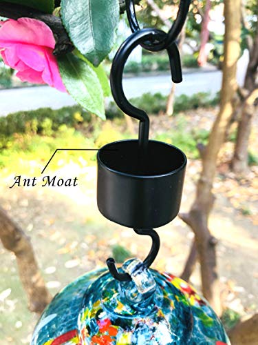 Hummingbird Feeder with Perch - Hand Blown Glass - Red - 38 Fluid Ounces Hummingbird Nectar Capacity Include Hanging Wires and Moat Hook