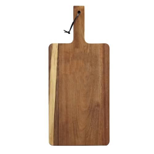 Long Acacia Wood Cutting Board with Handle Wooden Charcuterie Kitchen Board for Bread Vegetables Cheese and Food Serving Board, 17.7