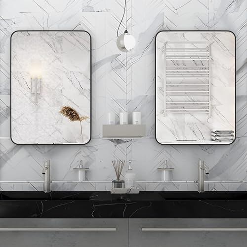 Manocorro Wall Mirror Bathroom Mirror, 20 x 28 Inch Gold Rectangular Mirror with Aluminum Alloy Frame, Rounded Corner Hanging Mirror Decor for Entryway, Bedroom, Living Room