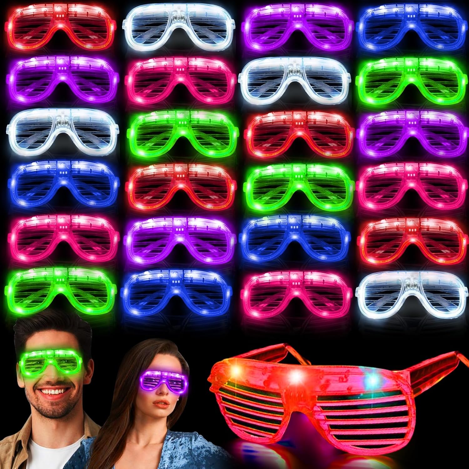 30 Pack LED Glasses Light Up Party Glasses Glow in The Dark Party Supplies Rave Shutter Shades Glow Sticks Glasses Sunglasses Neon Party Favors Birthday Concerts Halloween Cosplay Party Supplies
