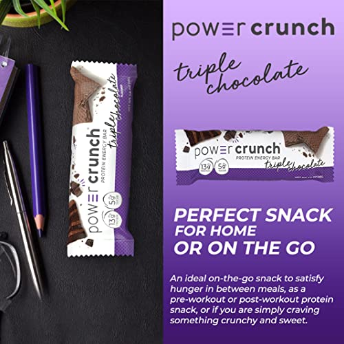Power Crunch Whey Protein Bars, High Protein Snacks with Delicious Taste, Triple Chocolate, 1.4 Ounce (12 Count)