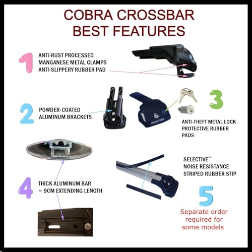 Cobra Roof Rack Crossbars Fits 2006-2012 GL X164 Factory Raised Side Rails only, Lockable Cross Bars for Cargo Box, Bike Carrier Black - CJ4040