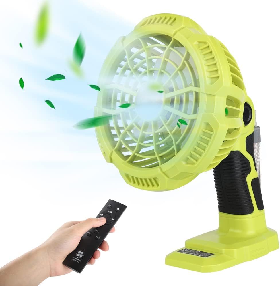 Portable Fan for Ryobi 18v Battery, Cordless Fans Portable Battery Operated Fan with Battery and Charger,with 300LM LED Light, for Hom, Outdoor,Camping, Picnic and Job Site