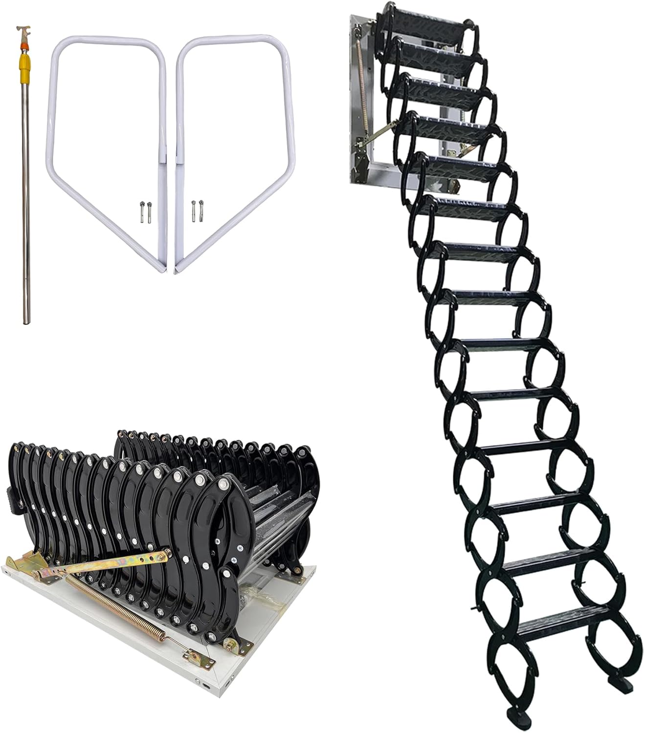 TECHTONGDA Attic Steps Pull Down 14 Steps Attic Stairs Folding Ladder Loft Stair Wall Mounted Mg-Al Alloy Attic Access Ladder Pull Down from Wall with 11.5 ft Height and 660lb Capacity for Home Refit