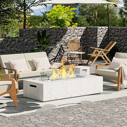 NAGA HABNA 56 Inch Propane Fire Pit Table, Outdoor Rectangle Fire Table (50,000 BTU), Gas Fire Pit w Lava Rocks for Garden, Pool, Backyard