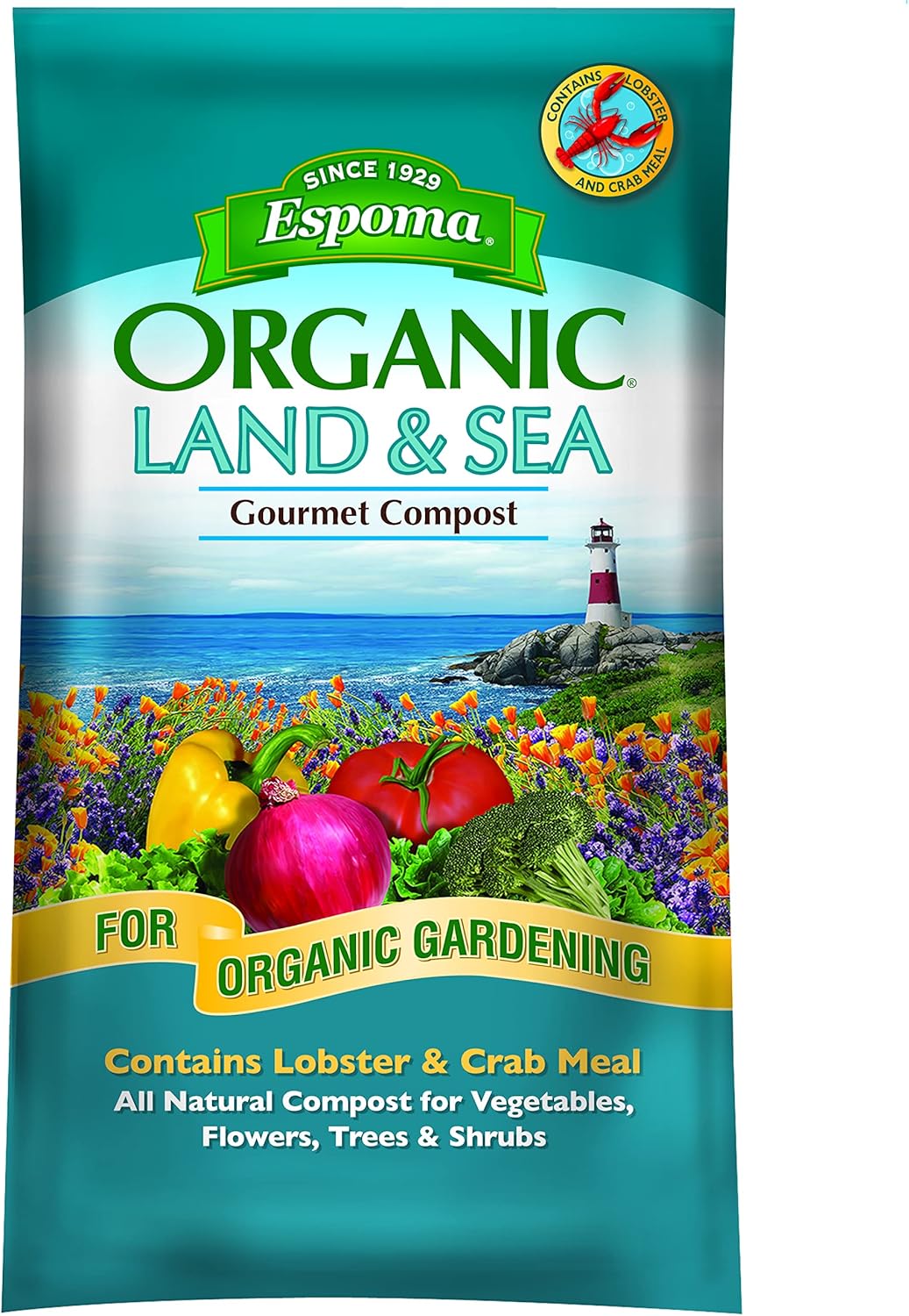 Espoma Organic Land and Sea Gourmet Compost with Lobster & Crab Meal; the Best of Both Worlds! Gourmet Planting Mix for Vegetables, Flowers, Trees & Shrubs. 1 Cubic Foot Bag