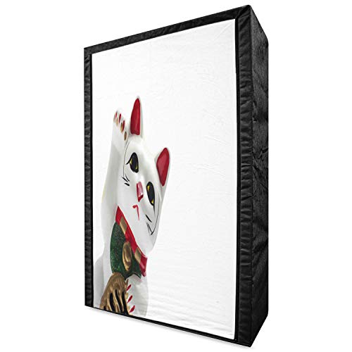 Ambesonne Japanese Cat Portable Fabric Wardrobe, Lucky Cat Neko Success Fortune Traditional Cartoon Kitten in Asian Style, Clothing Organizer and Storage Closet with Shelves, 42.5