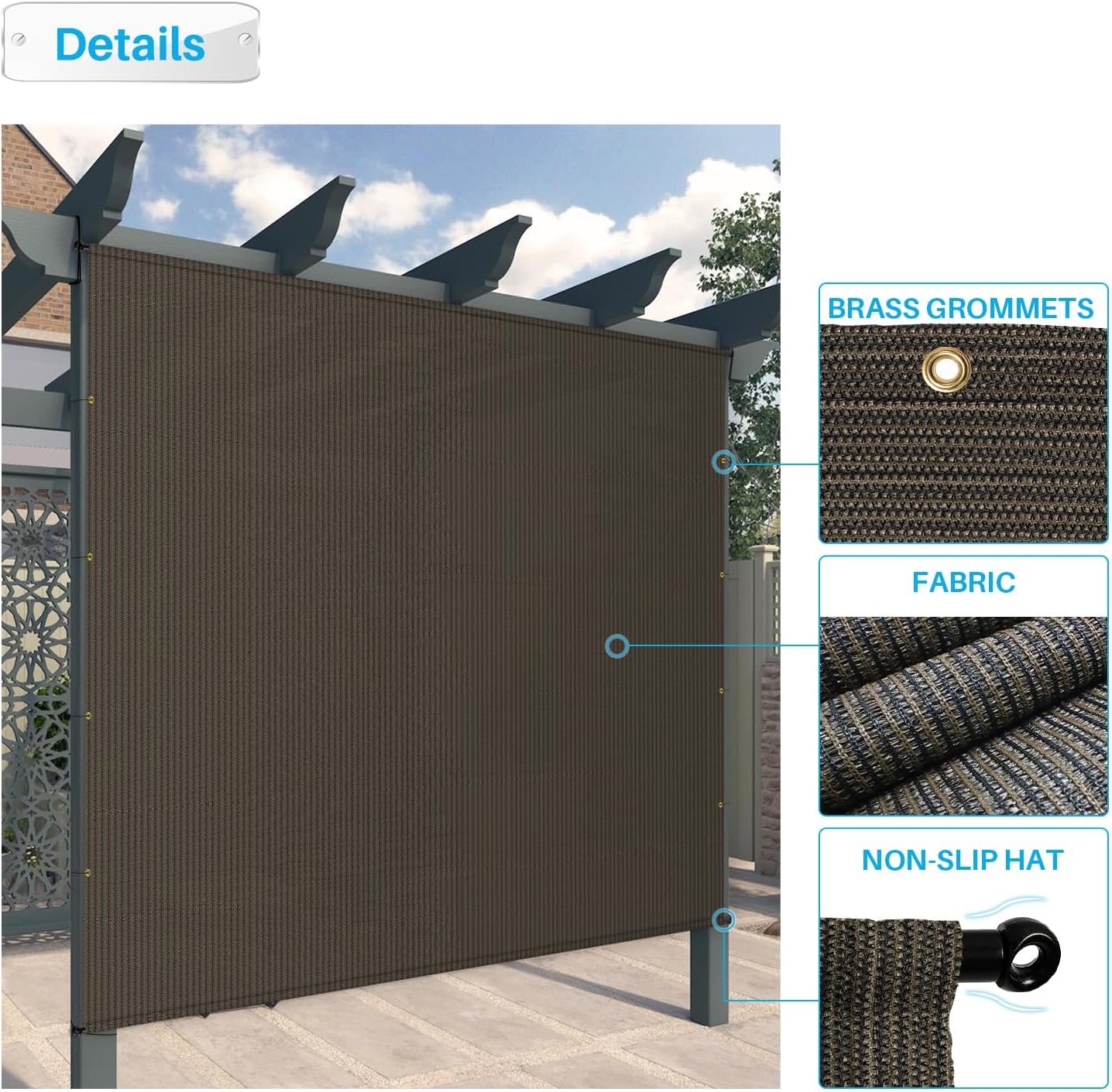 Patio 7' x 25' Pergola Canopy Replacement Shade Cover Universal Outdoor Sun Shade Cloth with Weighted Rods, Shade Screen for Gazebo Deck Porch Balcony, Brown