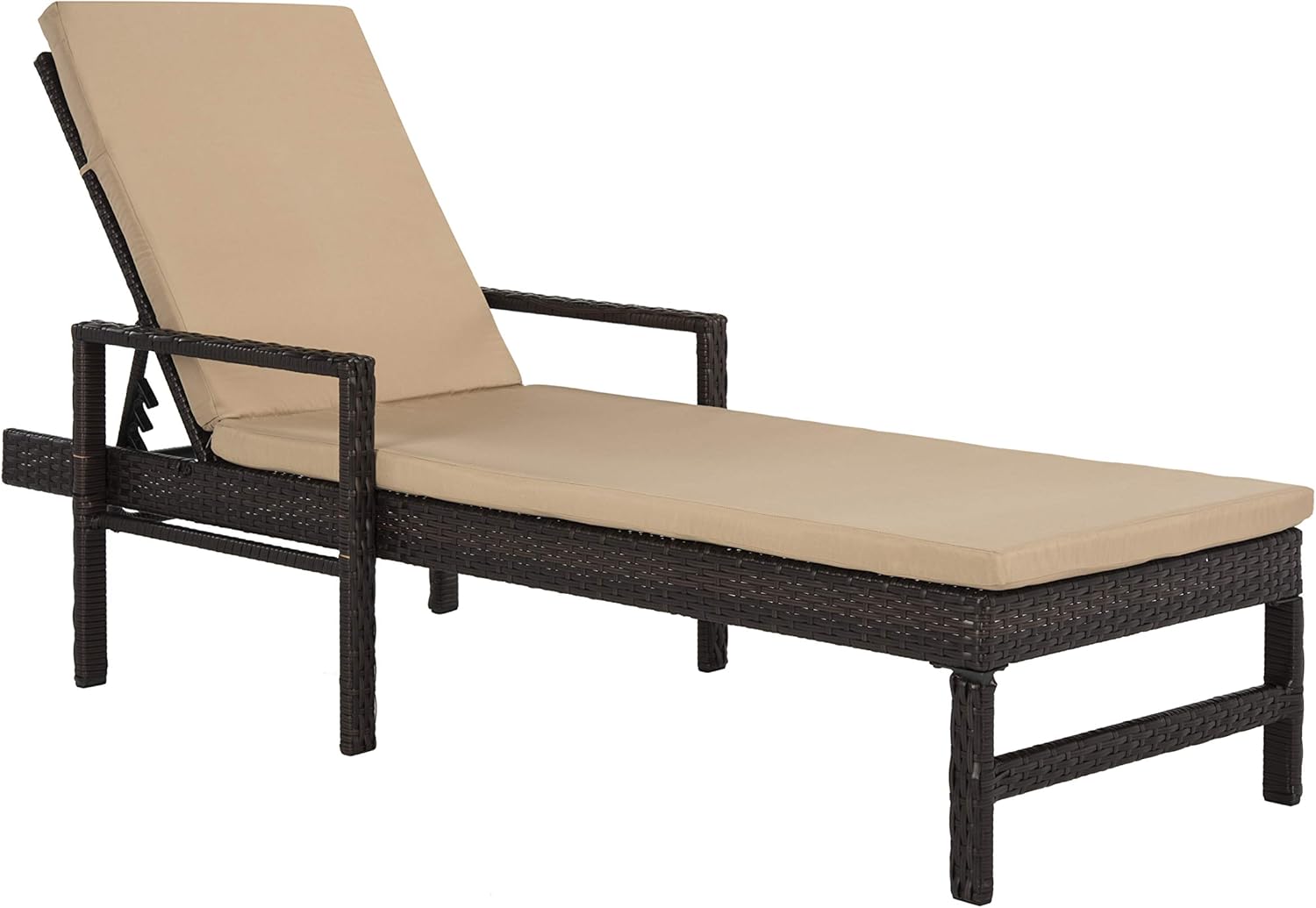 SAFAVIEH Outdoor Collection Alma Brown Rattan/Beige Cushion Adjustable Chaise Lounge Chair (PAT9000A)