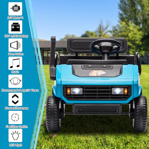 4WD 24V Electric Toy Car for Kids Ride On Golf Car with Battery Powered Vehicle for 3+ Years Kids to Drive with Remote Control(Green)