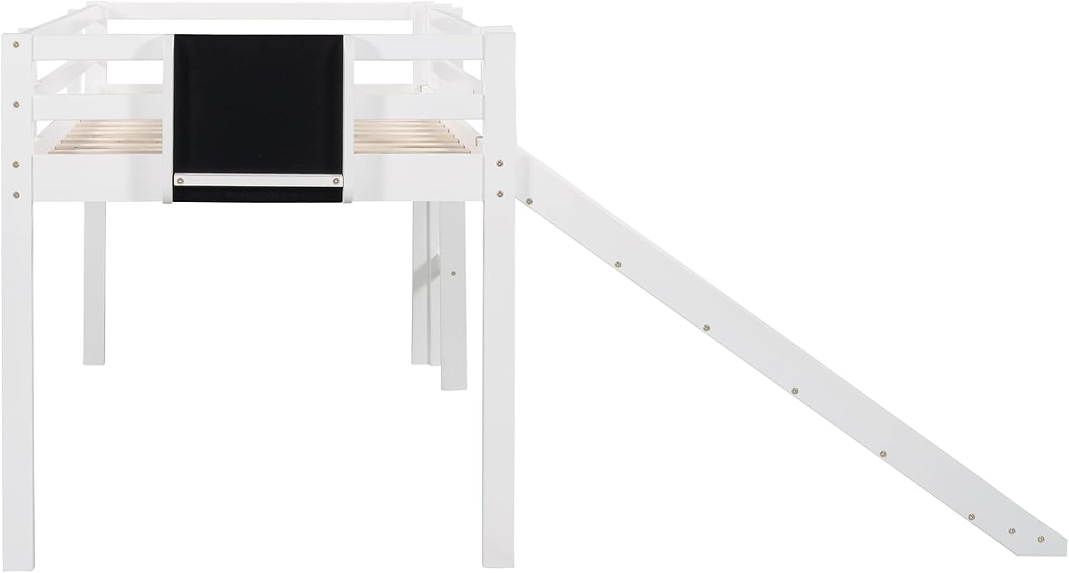 Wonderful White Twin Loft Bed with Slide, Stair and Chalkboard