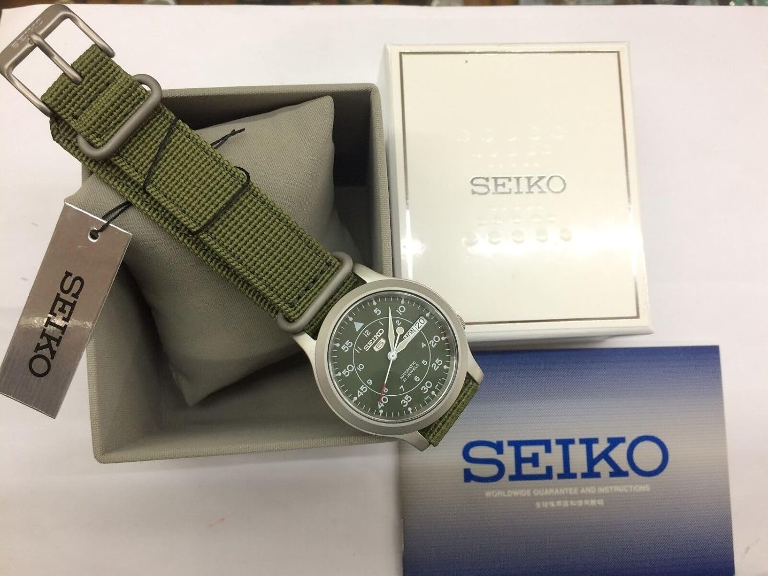 Men's SNK805 SEIKO 5 Automatic Stainless Steel Watch with Green Canvas