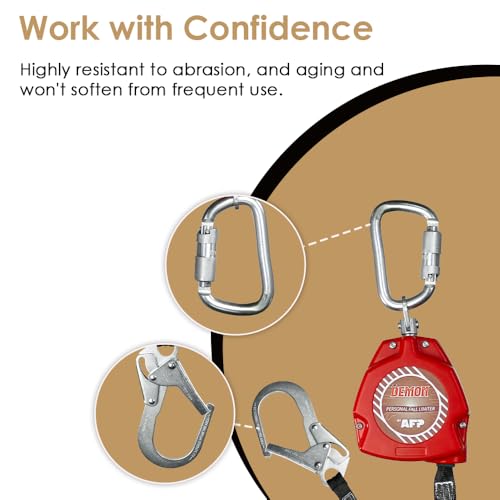 AFP Demon 11 FT Single Leg Self-Retracting Lifeline Web Lanyard Retractable | Steel Locking Snap Hook | Safety Yoyo | Fall Protection Arrest Limiter | Construction Industrial | OSHA & ANSI Rated SRL