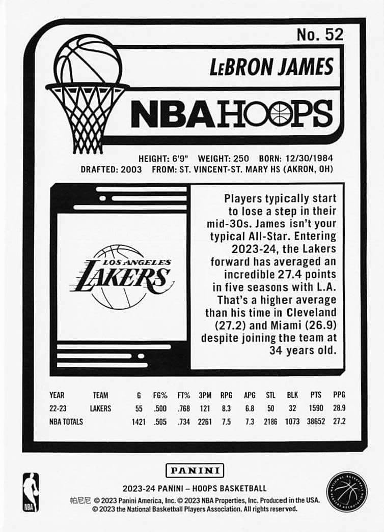 2023-24 Panini NBA Hoops #52 LeBron James