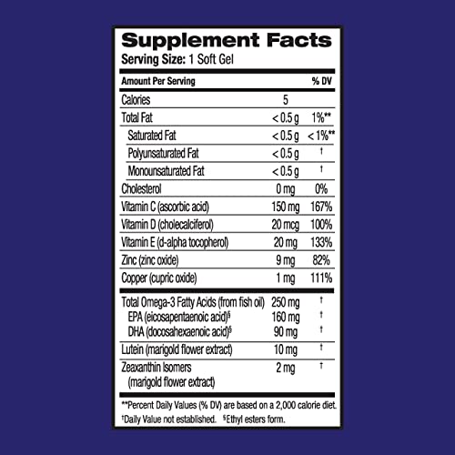 Ocuvite Eye Vitamin & Mineral Supplement, Contains Zinc, Vitamins C, D, E, Omega 3, Lutein & Zeaxanthin, 50 Count