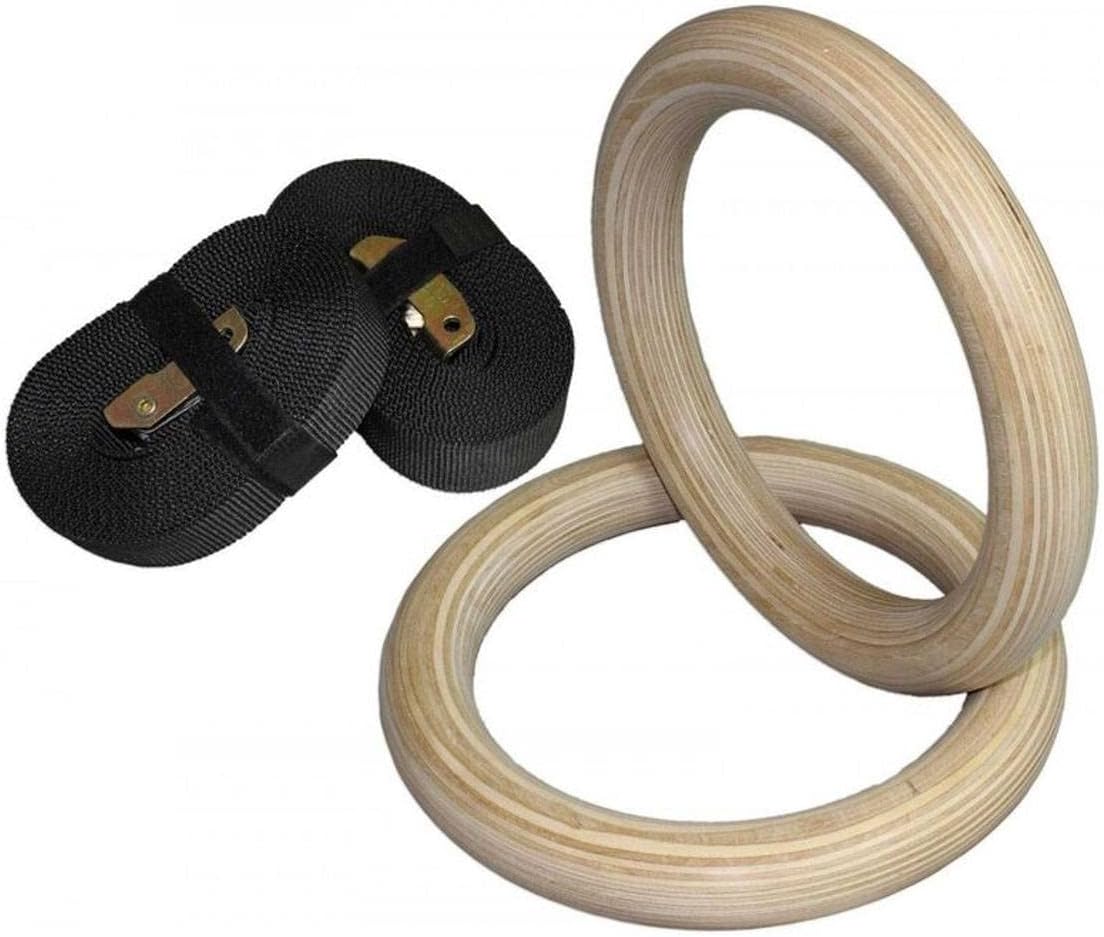 Titan HD Wall Mounted Pull Up Chin Up Bar with 8 in. Wood Olympic Gymnastic Rings - 1.5 in. W Heavy Duty Thick Straps &