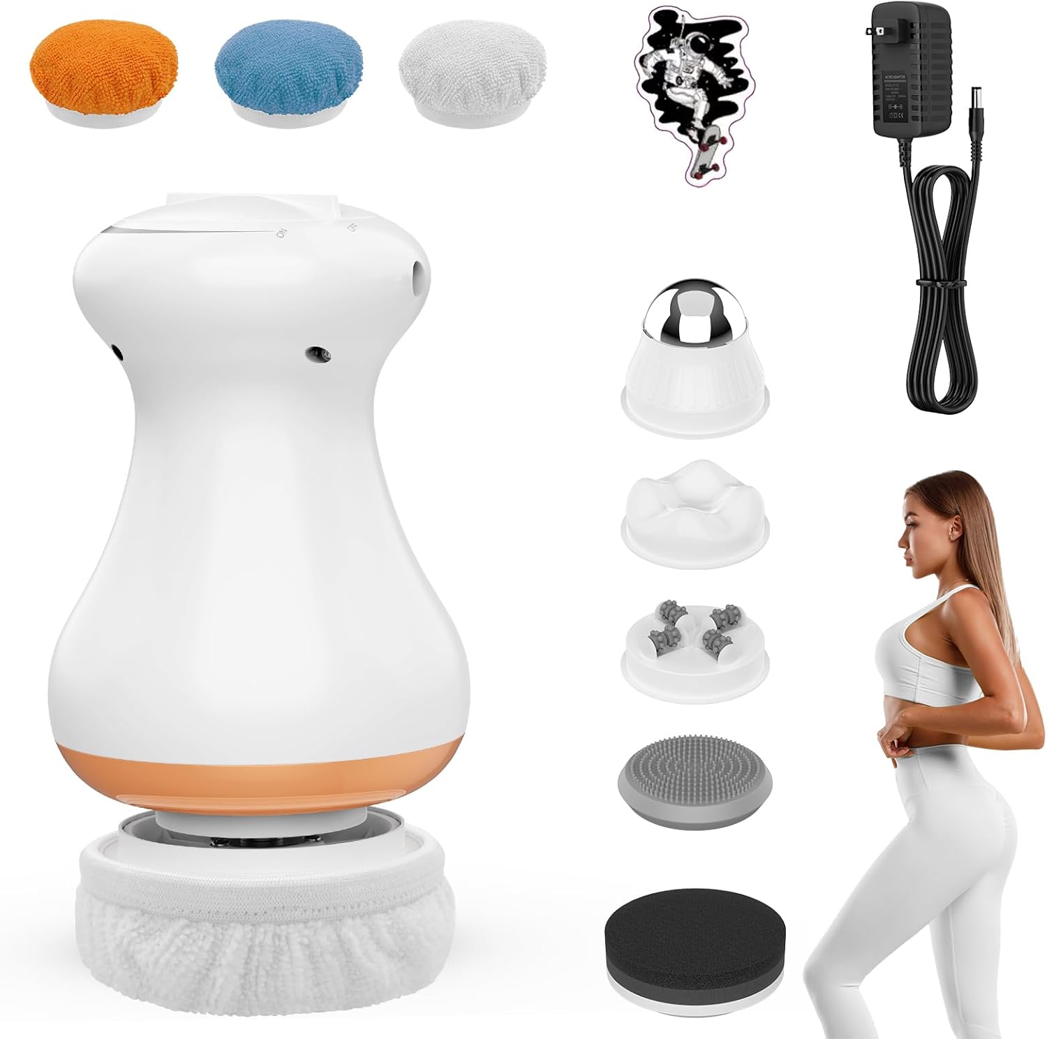 Electric Cellulite Remover Body Sculpting Machine V6.2 with 5 Massage Heads and 3 Skin Friendly Washable Pads, Hand-held Beauty Sculpt Massager for Waist—Sahara