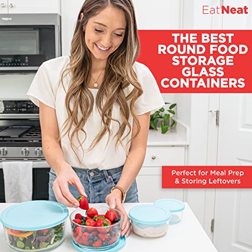 EatNeat Set of 5 Glass Food Storage Containers with Airtight Snap Locking Lids - Oven, Microwave & Dishwasher Safe - Freshness Sealed Stackable Meal Prep for Home, Office, Travel & Outdoor - BPA-Free