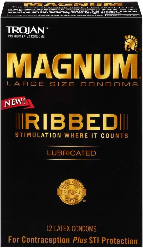 Trojan Magnum Ribbed Large Size Lubricated,12 Count(Pack of 2)